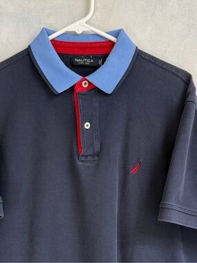 Nautica Navy Blue and Red Polo Men’s L 100% Cotton